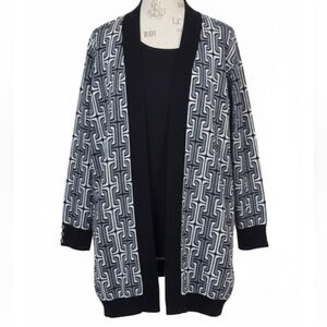 Anne Klein Black/White Print Cardigan Sweater With Tank Size XL EUC!